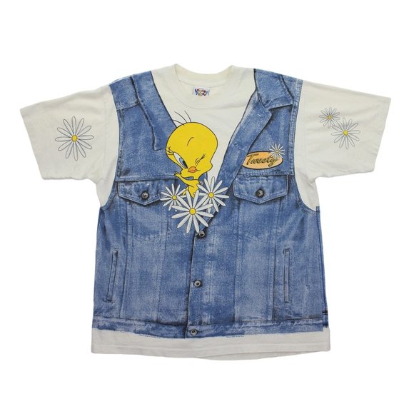 Tweety Vintage 1996 90s All Over Print Single Stitch Looney Tunes Shirt sz L - Picture 1 of 6